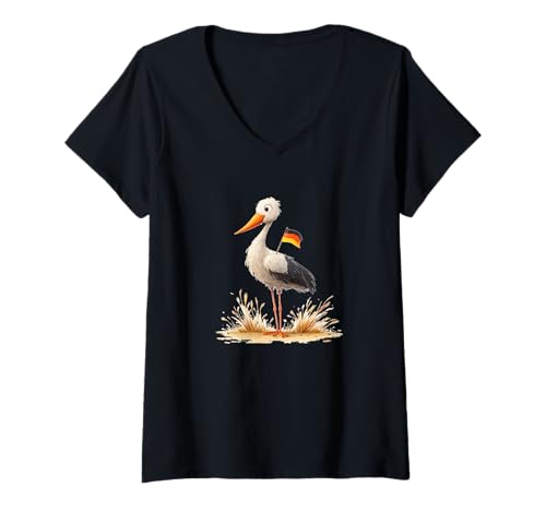 Damen Lustiges Storch-Kostüm mit Deutschen Farben T-Shirt mit V-Ausschnitt von German Stork Outfit