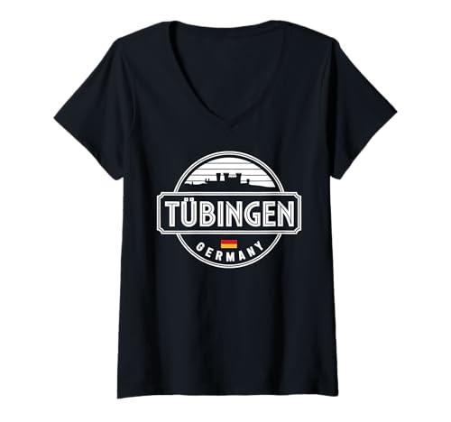 Damen Tübingen Germany City Travel Silhouette T-Shirt mit V-Ausschnitt Damen Tübingen Germany City Travel Silhouette T-Shirt mit V-Ausschnitt von German Tübingen Cityscape Travel Explorer