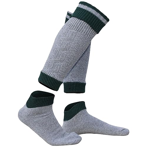 German Wear, 2-teilig Loferl Trachtensocken Trachten strümpfe Wadenwärmer, Größe:43-46;Sockenfarbe:Grau/Grün von German Wear