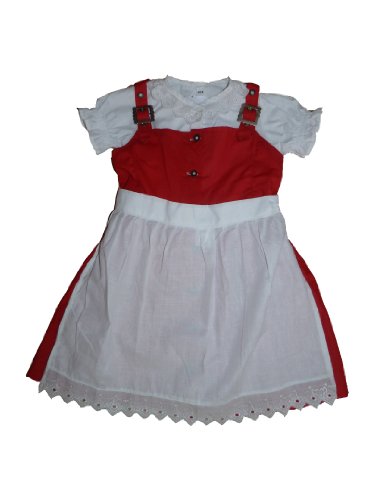3-TLG Kinder Dirndl Mädchendirndl Dirndlbluse dirndlschürze Kleid Rot/Weiss, Größe:98 von German Wear