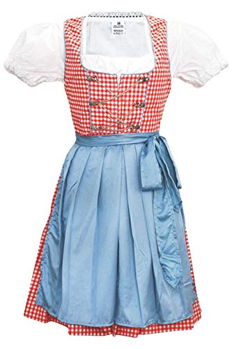 3-teiliges Midi-Dirndl-Set Dirndel Dirndlbluse Dirndlschürze, Größe:42, Farbe:Rot von German Wear