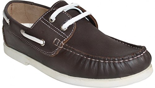 Bootsschuhe Halbschuhe Segelschuhe aus echtem Rindsleder Schuhe braun/weiß, Schuhgröße: 43 von German Wear