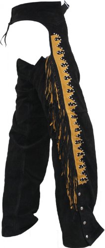 Chaps Fransenhose Reiter Cowboy Indianer Western Lederchaps Lederhose Schwarz, Größe:60 von German Wear