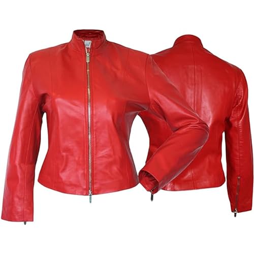 German Wear Damen Lederjacke Trend Fashion echtleder Jacke aus Lammnappa Leder Rot, Größe:2XL von German Wear