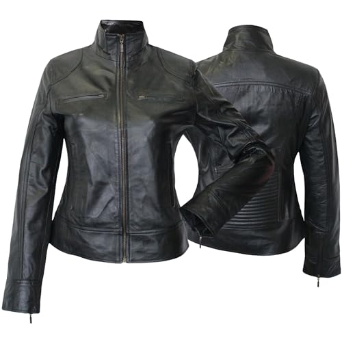 Damen Lederjacke Trend Fashion echtleder Jacke aus Lamm Nappa Leder schwarz, Größe:XL von German Wear