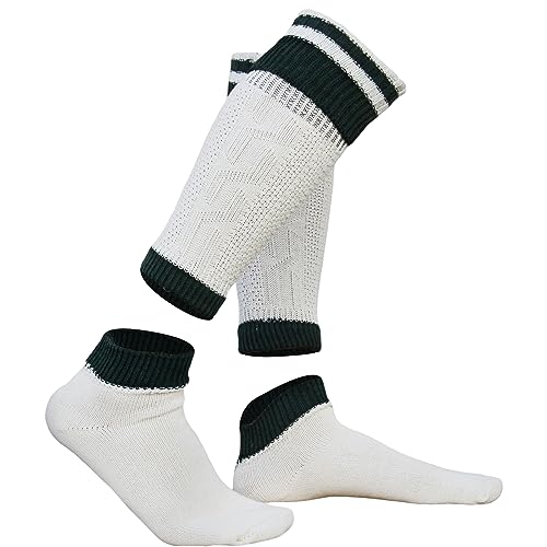 German Wear, 2-teilig Loferl Trachtensocken Trachten strümpfe Wadenwärmer, Größe:35-38;Sockenfarbe:Natur/Grün von German Wear