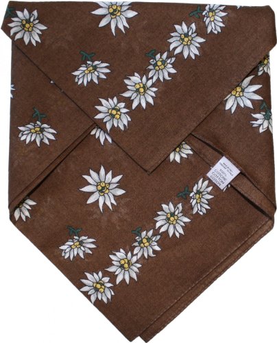 German Wear, Halstuch Trachtentuch BAUMWOLLE mit Edelweissmuster nikituch 50x50cm dunkelbraun von German Wear