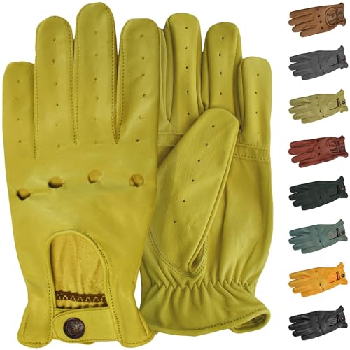 German Wear, Herren Driving Autofahrer-Handschuhe Lederhandschuhe, Größe:10=XL, Farbe:Gelb von German Wear