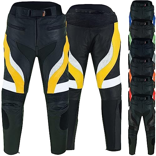 German Wear, Herren Motorradhose Motorrad Biker Racing Lederhose Gelb/Schwarz, Größe:54 von German Wear