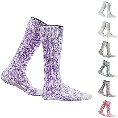 German Wear, Kurze Trachtensocken Trachtenstrümpfe Zopf muster Socken 44cm, Größe:41-43;Sockenfarbe:Lila/Natur von German Wear