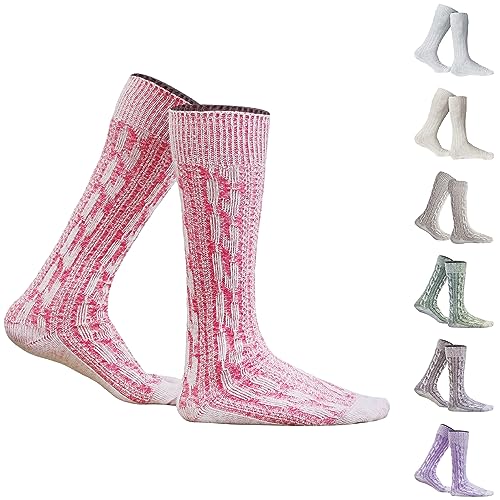German Wear, Kurze Trachtensocken Trachtenstrümpfe Zopf muster Socken 44cm, Größe:44-46;Sockenfarbe:Pink/Natur von German Wear