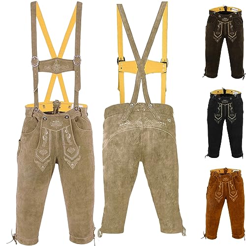 German Wear, Trachten Lederhose Kniebundhose Trachtenhose Hose mit Hosenträger, Größe:50, Farbe:Beige von German Wear