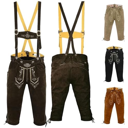 German Wear, Trachten Lederhose Kniebundhose Trachtenhose Hose mit Hosenträger, Größe:50, Farbe:Dunkelbraun von German Wear