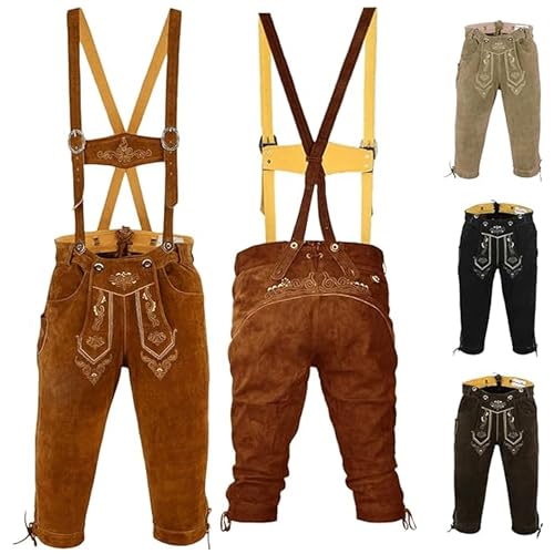 German Wear, Trachten Lederhose Kniebundhose Trachtenhose Hose mit Hosenträger, Größe:50, Farbe:Kastanienbraun von German Wear