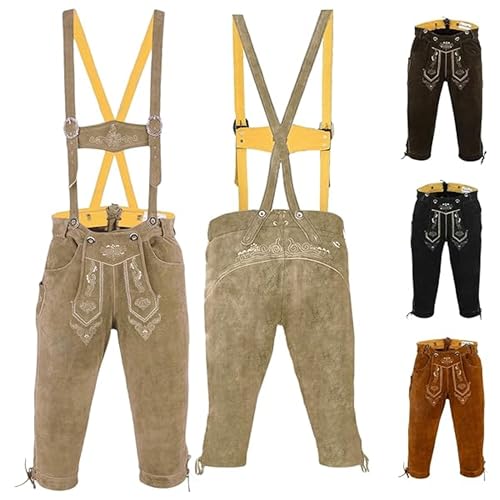 German Wear, Trachten Lederhose Kniebundhose Trachtenhose Hose mit Hosenträger, Größe:60, Farbe:Beige von German Wear