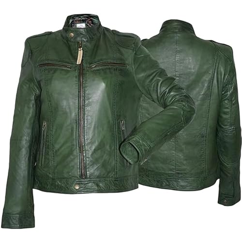 German Wear,Damen Lederjacke Trend Fashion echtleder Jacke aus Lamm Nappa Leder grün, Größe:36 von German Wear