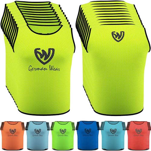 German Wear 10x Fußball Leibchen Trainingsleibchen Markierungshemd Fußballleibchen für Kinder Jugend und Erwachsene, Farbe:Gelb, Bibs:Junior (M) von German Wear