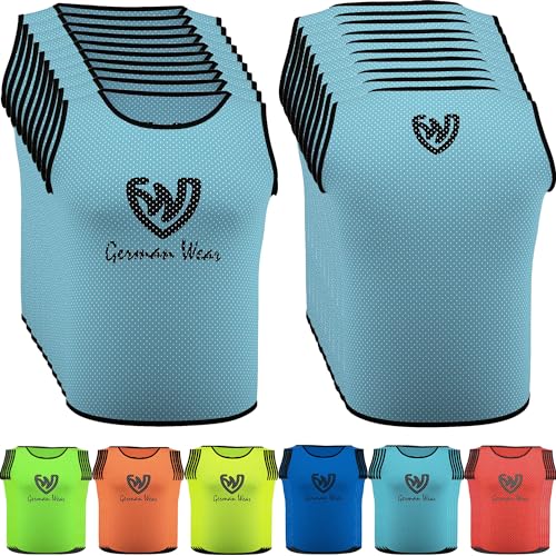 10x Fußball Leibchen Trainingsleibchen Markierungshemd Fußballleibchen für Kinder Jugend und Erwachsene, Farbe:Hellblau, Bib:Senior (L) von German Wear