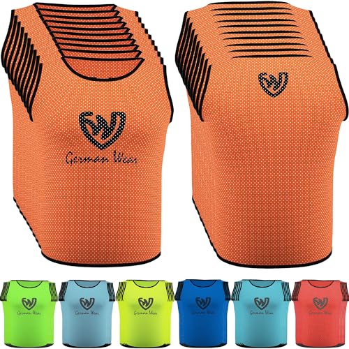 German Wear 10x Fußball Leibchen Trainingsleibchen Markierungshemd Fußballleibchen für Kinder Jugend und Erwachsene, Farbe:Orange, Bibs:Junior (M) von German Wear