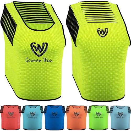 German Wear 12x Fußball Leibchen Trainingsleibchen Markierungshemd Fußballleibchen für Kinder Jugend und Erwachsene, Farbe:Gelb, Bibs:Junior (M) von German Wear