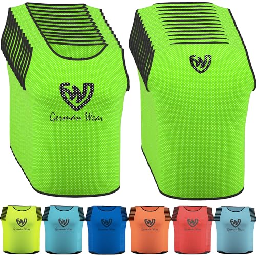 German Wear 12x Fußball Leibchen Trainingsleibchen Markierungshemd Fußballleibchen für Kinder Jugend und Erwachsene, Farbe:Grün, Bibs:Junior (M) von German Wear