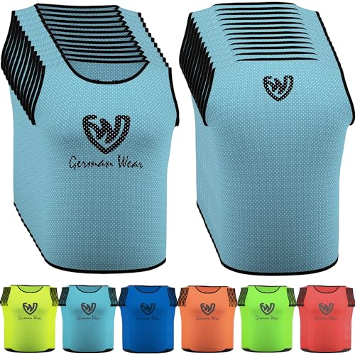 German Wear 12x Fußball Leibchen Trainingsleibchen Markierungshemd Fußballleibchen für Kinder Jugend und Erwachsene, Farbe:Hellblau, Bibs:Junior (M) von German Wear