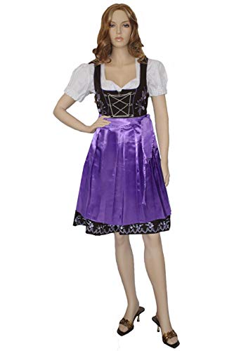 German Wear 3-teiler Midi-Dirndl Set Dirndel Dirndlbluse Dirndlschürze, Größe:36, Farbe:Lila von German Wear