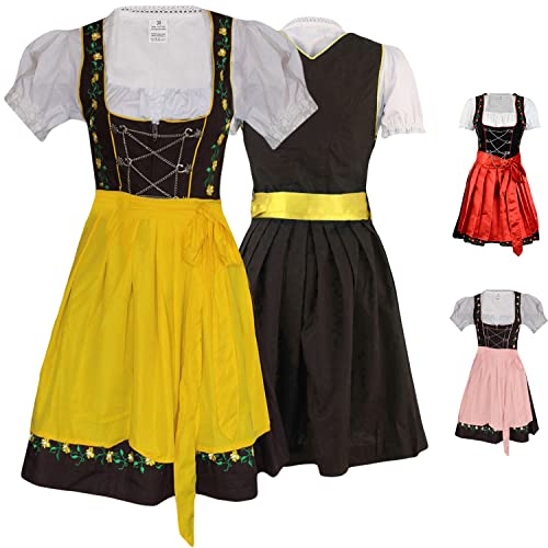 German Wear 3-teiliges Mini-Dirndl-Set Dirndel Dirndlbluse Dirndlschürze, Größe:42, Farbe:Gelb von German Wear