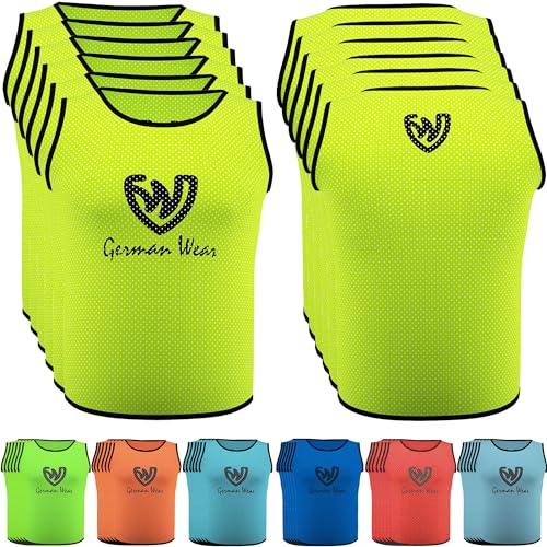 German Wear 6X Fußball Leibchen Trainingsleibchen Markierungshemd Fußballleibchen für Kinder Jugend und Erwachsene, Farbe:Gelb, Bibs:Junior (M) von German Wear