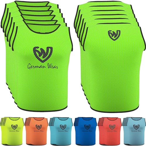 German Wear 6X Fußball Leibchen Trainingsleibchen Markierungshemd Fußballleibchen für Kinder Jugend und Erwachsene, Farbe:Grün, Bibs:Junior (M) von German Wear