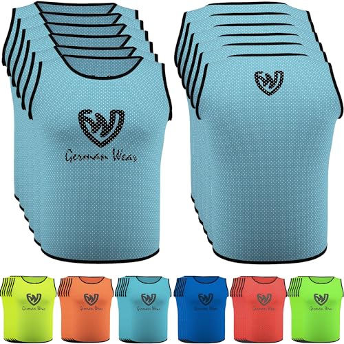 German Wear 6X Fußball Leibchen Trainingsleibchen Markierungshemd Fußballleibchen für Kinder Jugend und Erwachsene, Farbe:Hellblau, Bibs:Junior (M) von German Wear