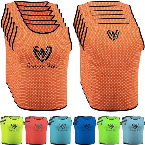 German Wear 6X Fußball Leibchen Trainingsleibchen Markierungshemd Fußballleibchen für Kinder Jugend und Erwachsene, Farbe:Orange, Bibs:Junior (M) von German Wear