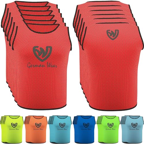 German Wear 6X Fußball Leibchen Trainingsleibchen Markierungshemd Fußballleibchen für Kinder Jugend und Erwachsene, Farbe:Rot, Bibs:Mini (S) von German Wear