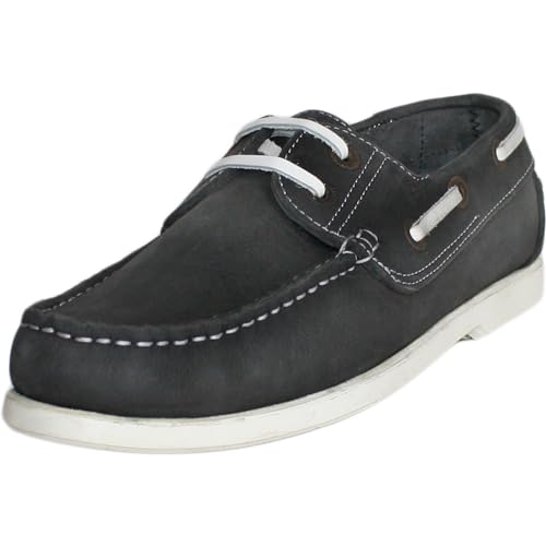 German Wear Bootsschuhe Halbschuhe aus Nubukleder Segelschuhe Schuhe schwarz/weiß, Schuhgröße:43 von German Wear