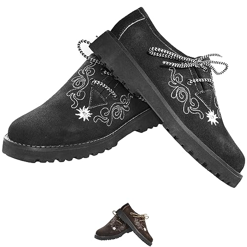 German Wear Damen Trachten Haferlschuhe aus Wildleder – Traditionelle Trachtenschuhe mit Edelweiß-Stickerei & weichem Ziegenleder-Futter – Bequem & hochwertig für Dirndl & Volksfest Schwarz - 37 EU von German Wear