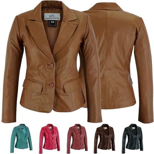 German Wear Damen Lederblazer Lederjacke Blazer Echtleder Jacke aus Lammnappa Leder, 36/S, Karamell von German Wear