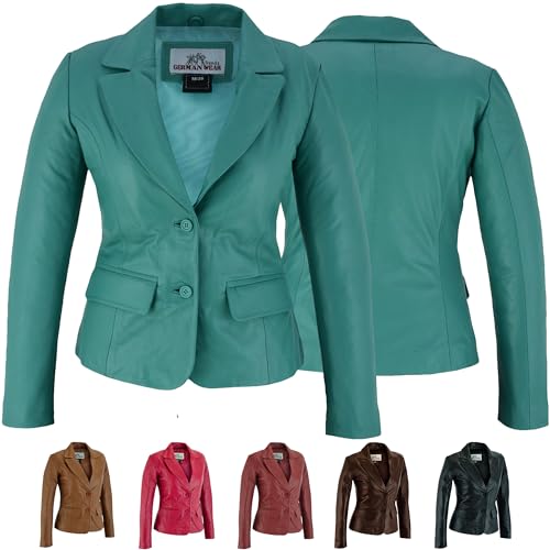 German Wear Damen Lederblazer Lederjacke Blazer Echtleder Jacke aus Lammnappa Leder, 42/XL, Grün von German Wear