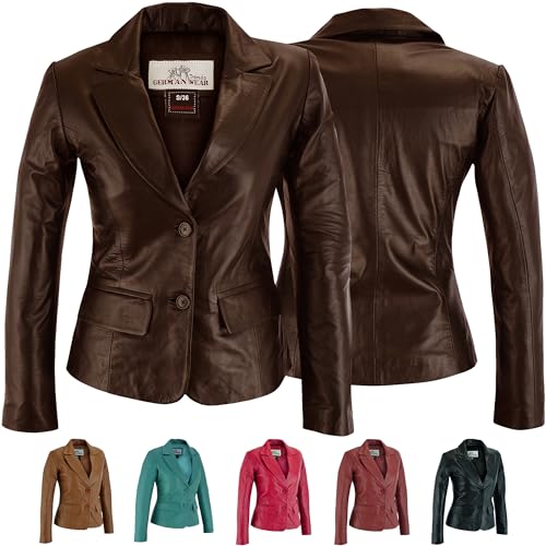 German Wear Damen Lederblazer Lederjacke Blazer Echtleder Jacke aus Lammnappa Leder 44/XXL, Dunkelbraun von German Wear