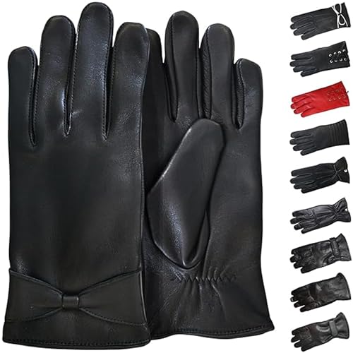 German Wear Damen Lederhandschuhe Lammnappa Handschuhe echtleder winter Handschuhe Gl-19 Schwarz - M=7 Handumfang 19cm von German Wear