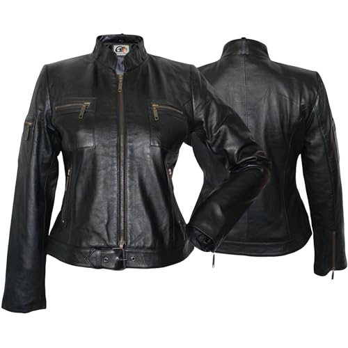 German Wear Damen Lederjacke Trend Fashion echtleder Jacke aus Lamm Nappa Leder Schwarz, Größe:L von German Wear