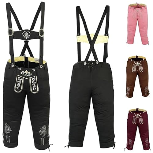 German Wear Damen Trachten Kniebundhose Jeans Hose kostüme mit Hosenträgern in der 4X Farben (DE/NL/SE/PL, Numerisch, 46, Regular, Regular, Schwarz) von German Wear