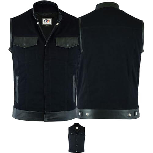 German Wear Denim Motorrad Biker Kutte Weste Bikerweste Motorradweste Stehkragen schwarz 56 Denim+Leder von German Wear