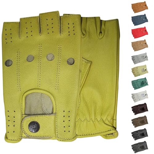 German Wear Driving Halbfinger Fingerlose Autofahrer-Handschuhe Lederhandschuhe, 10=XL, Gelb von German Wear