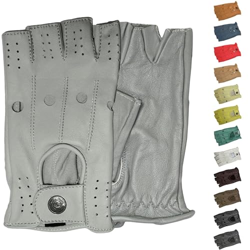 German Wear Driving Halbfinger Fingerlose Autofahrer-Handschuhe Lederhandschuhe, 10=XL, Grau von German Wear