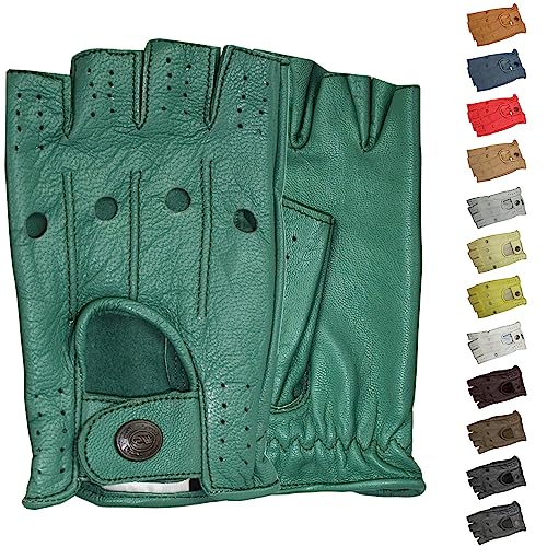 German Wear Driving Halbfinger Fingerlose Autofahrer-Handschuhe Lederhandschuhe, 10=XL, Mintgrün von German Wear