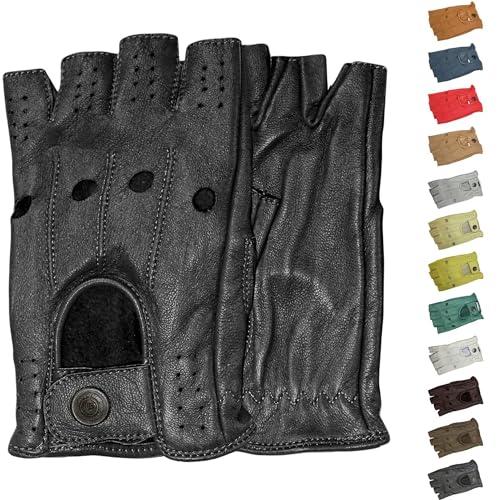 German Wear Driving Halbfinger Fingerlose Autofahrer-Handschuhe Lederhandschuhe, 10=XL, Schwarz von German Wear