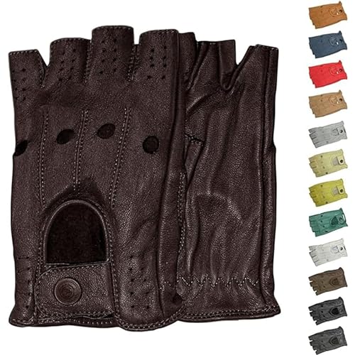 German Wear Driving Halbfinger Fingerlose Autofahrer-Handschuhe Lederhandschuhe (Dunkelbraun, 11=XXL) von German Wear