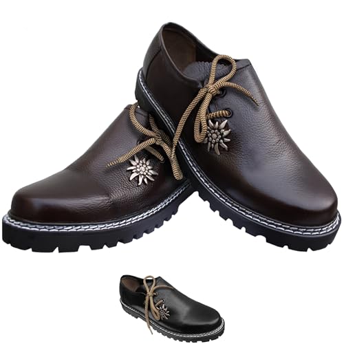 German Wear Haferlschuhe Herren Edelweiss aus 100% Glattleder Bequeme Trachtenschuhe Original Traditioneller Stil Handmachart Kalbsleder Dunkelbraun - 45 von German Wear