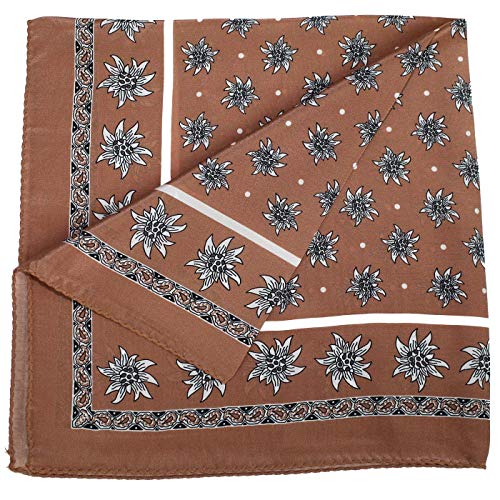 German Wear Halstuch Trachtentuch Edelweiss-muster nikituch aus Seide, 52x52cm, 12x Farbtöne, Nougat von German Wear