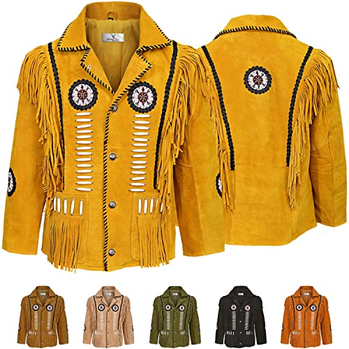 German Wear Herren Indianer Westernjacke Reiter Jacke Western-Lederjacke Tracht jacke, 52, Ocker von German Wear